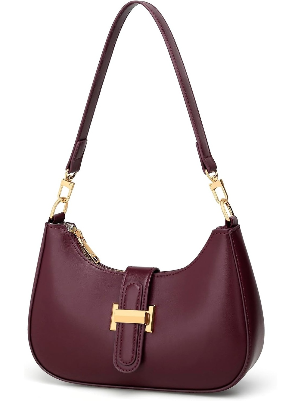 〽️ Women's Wine Red Vegan Leather Cute Clutch Purses Zip Small Shoulder Bag